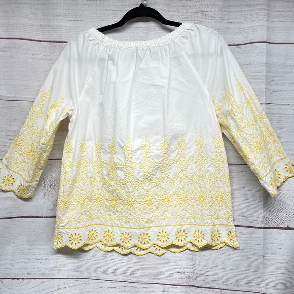 Talbots White Yellow Scoop Scallop Eyelet Embroidered Hem Top size Mp - Picture 5 of 9
